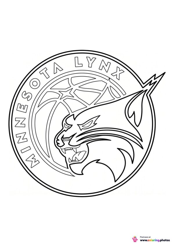 Minnesota Lynx logo coloring page with the team crest in black and white outline