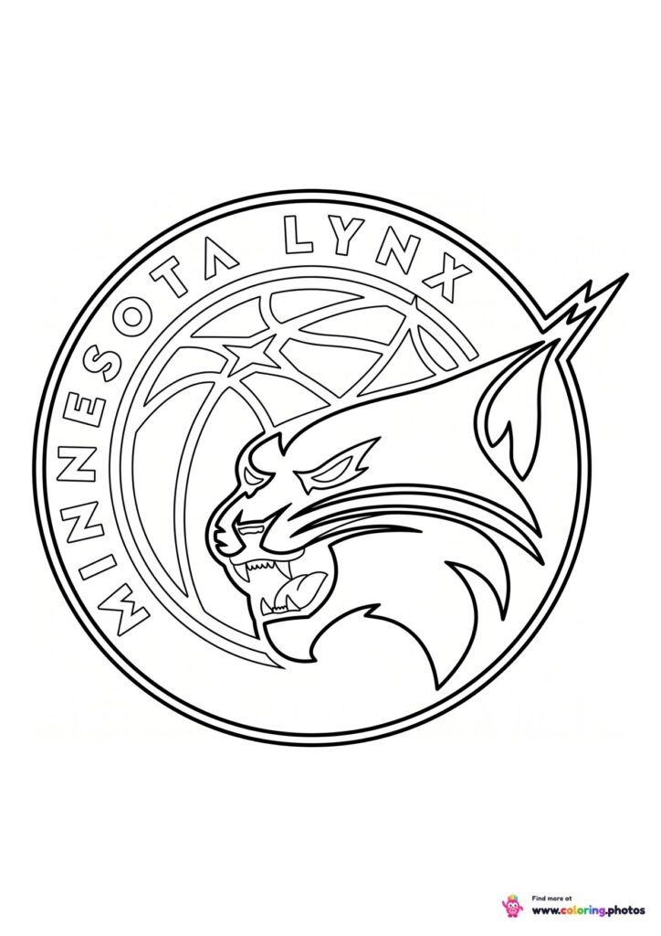 Minnesota Lynx logo coloring page with the team crest in black and white outline