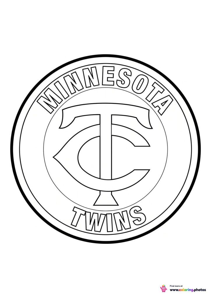 Minnesota Twins logo coloring page with the team crest in black and white outline