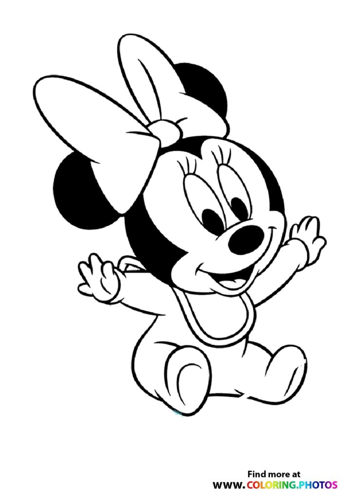 Minnie Mouse waving with her signature bow and polka-dot dress coloring page