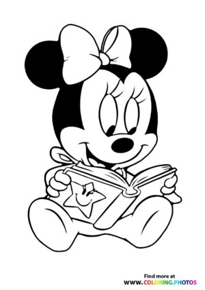 Minnie Mouse baby reading coloring page