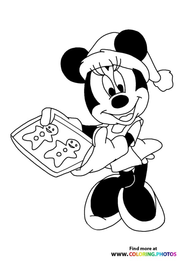 Minnie Mouse baking cookies coloring page