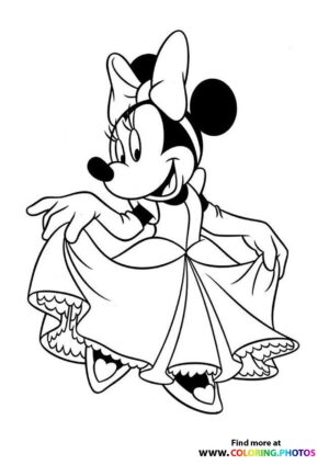 Minnie Mouse in dress dancing coloring page
