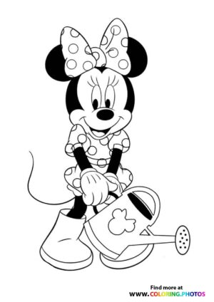Minnie Mouse watering coloring page