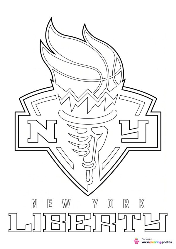New York Liberty logo coloring page with the team crest in black and white outline