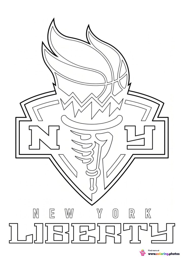 New York Liberty logo coloring page with the team crest in black and white outline