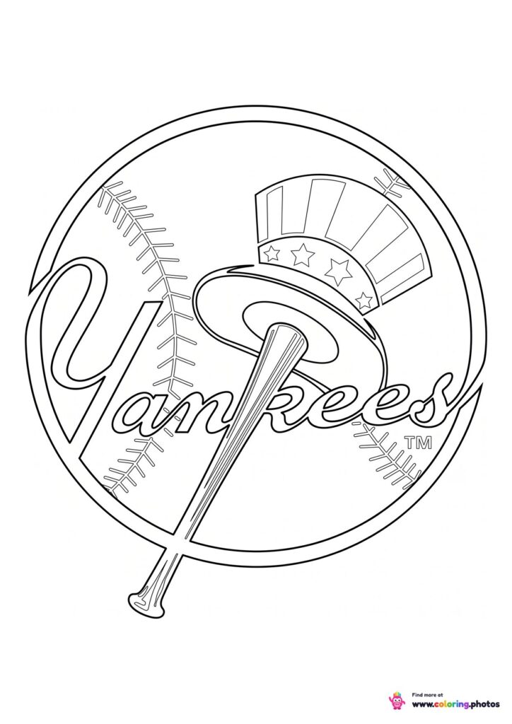 New York Yankees logo coloring page with the team crest in black and white outline