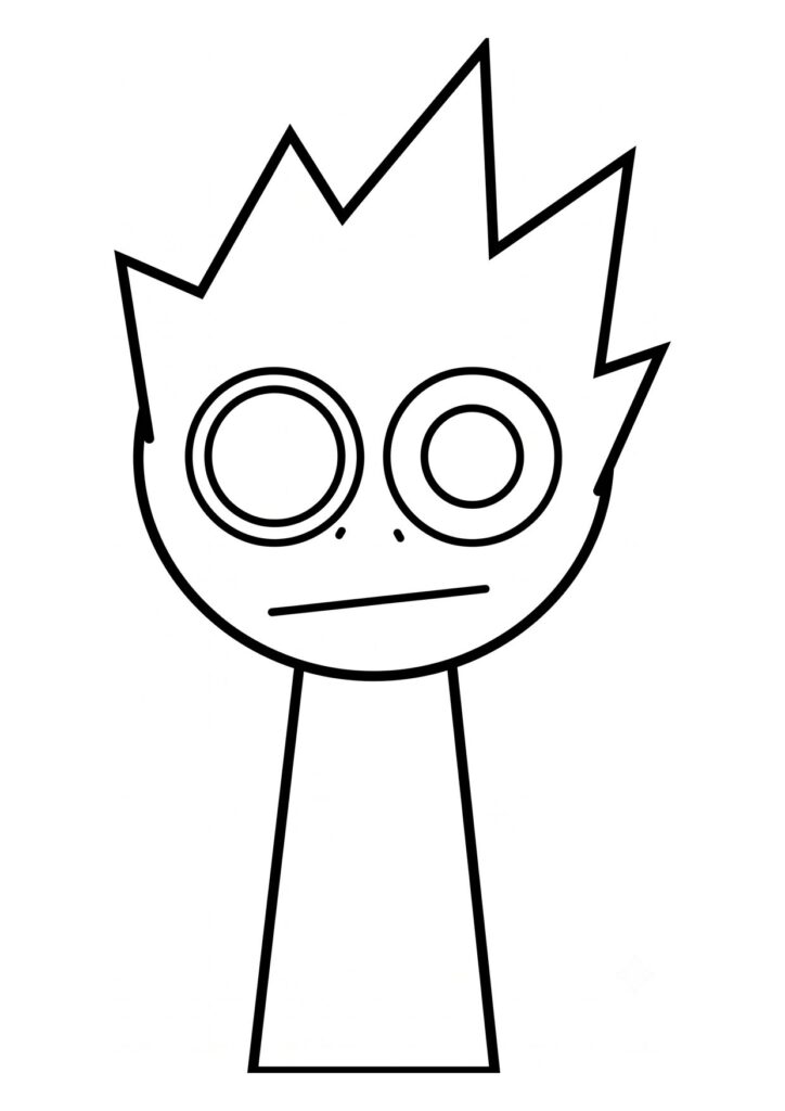 OWAKCX coloring page from Sprunki with tall spiky hair and large round eyes