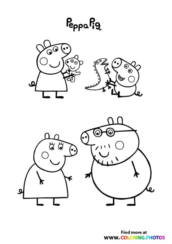 Peppa Pig with family coloring page