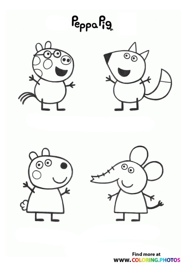 Peppa Pig with friends coloring page