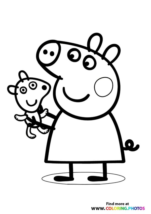 Peppa Pig with teddy bear coloring page