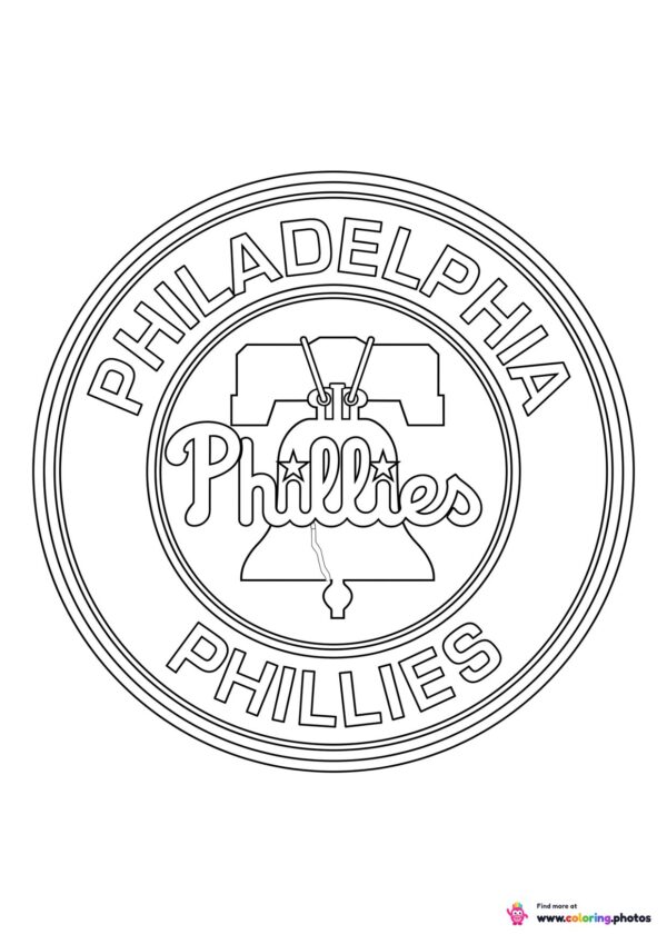 Philadelphia Phillies logo coloring page with the team crest in black and white outline