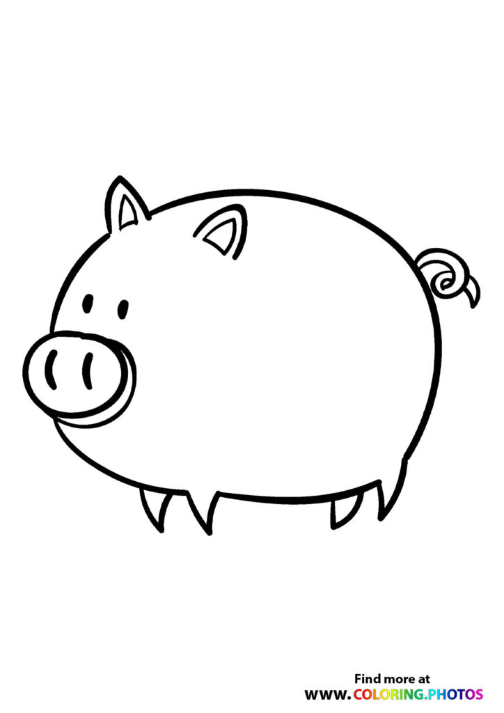 A chubby round pig with a snout, pointed ears, and curly tail coloring page