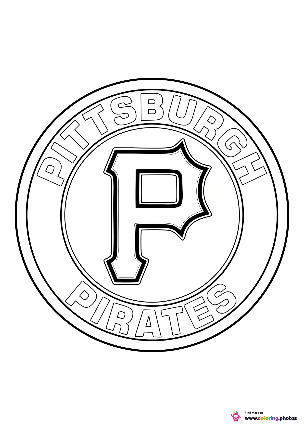 Pittsburgh Pirates logo coloring page with the team crest in black and white outline