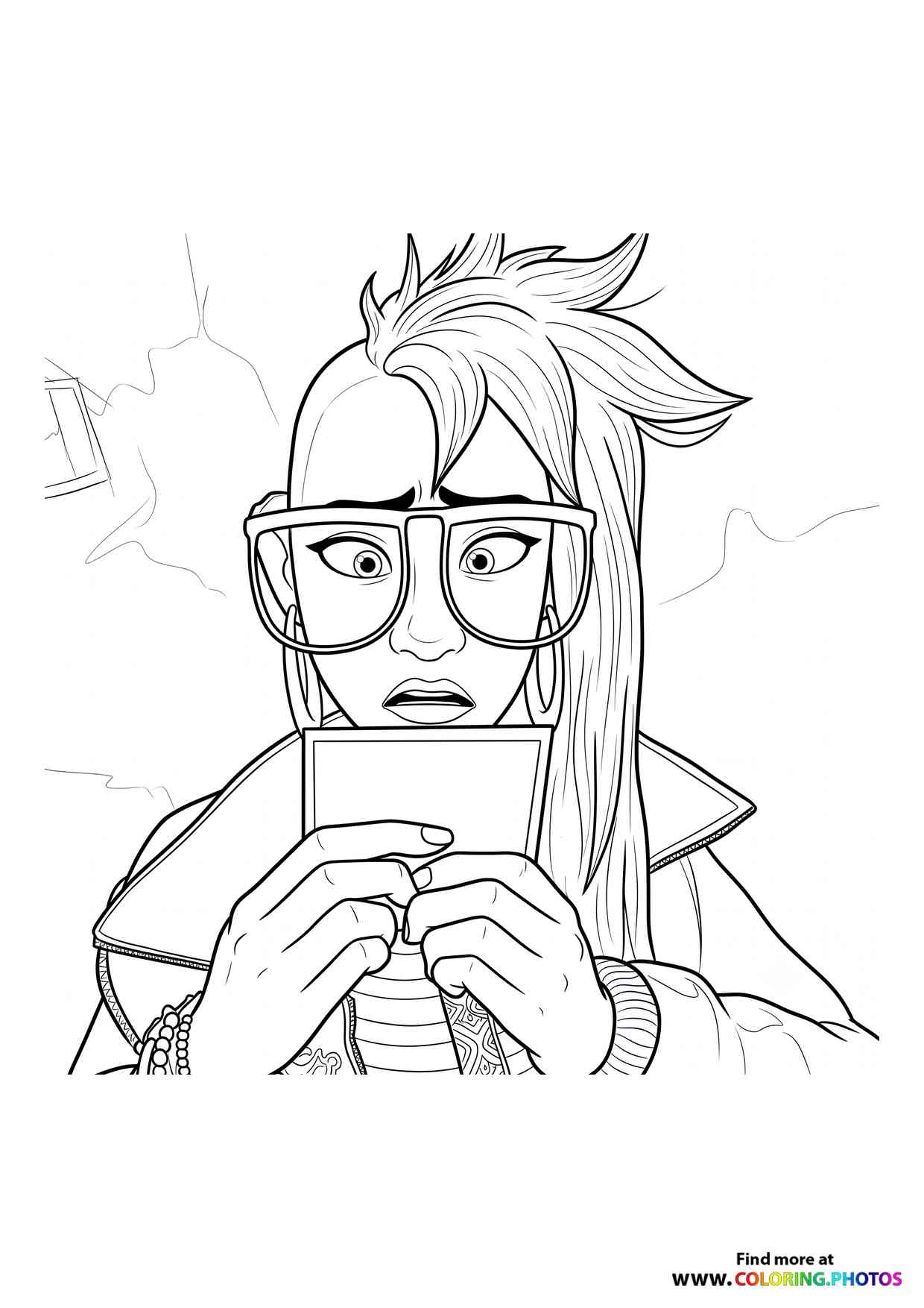 Raissa with Phone Coloring Page