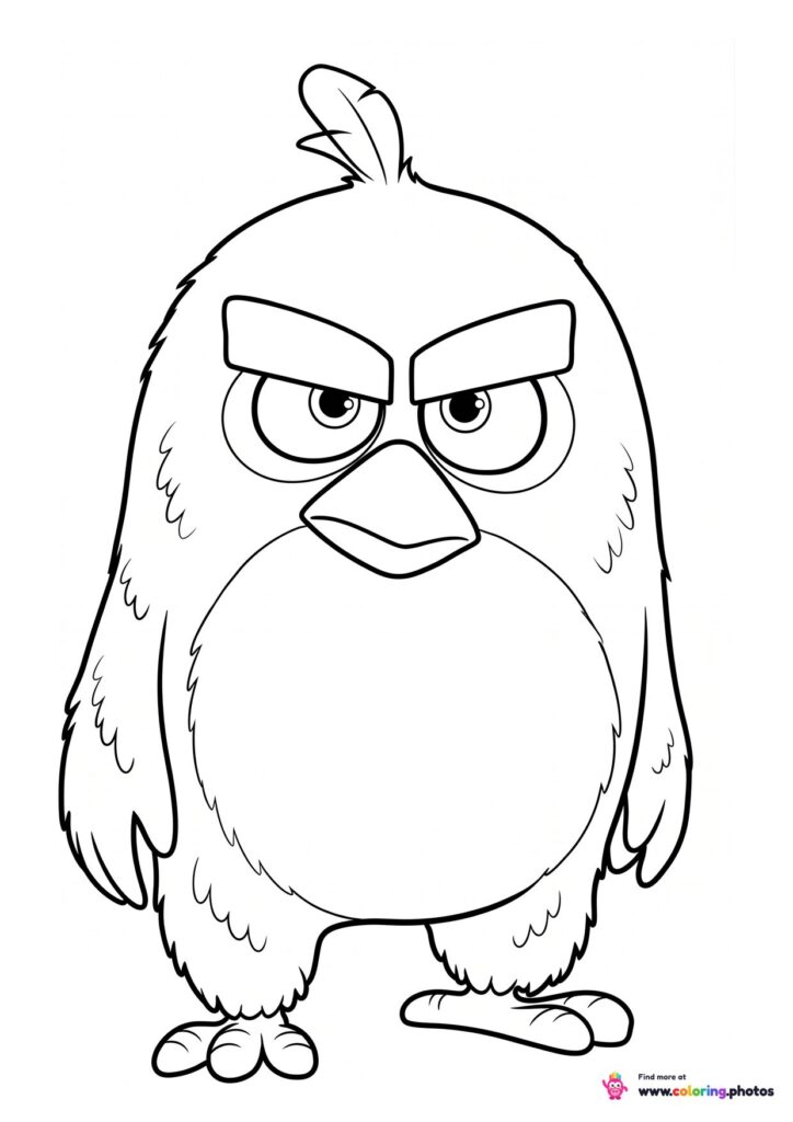 Red coloring page from Angry Birds standing with his eyebrows lowered