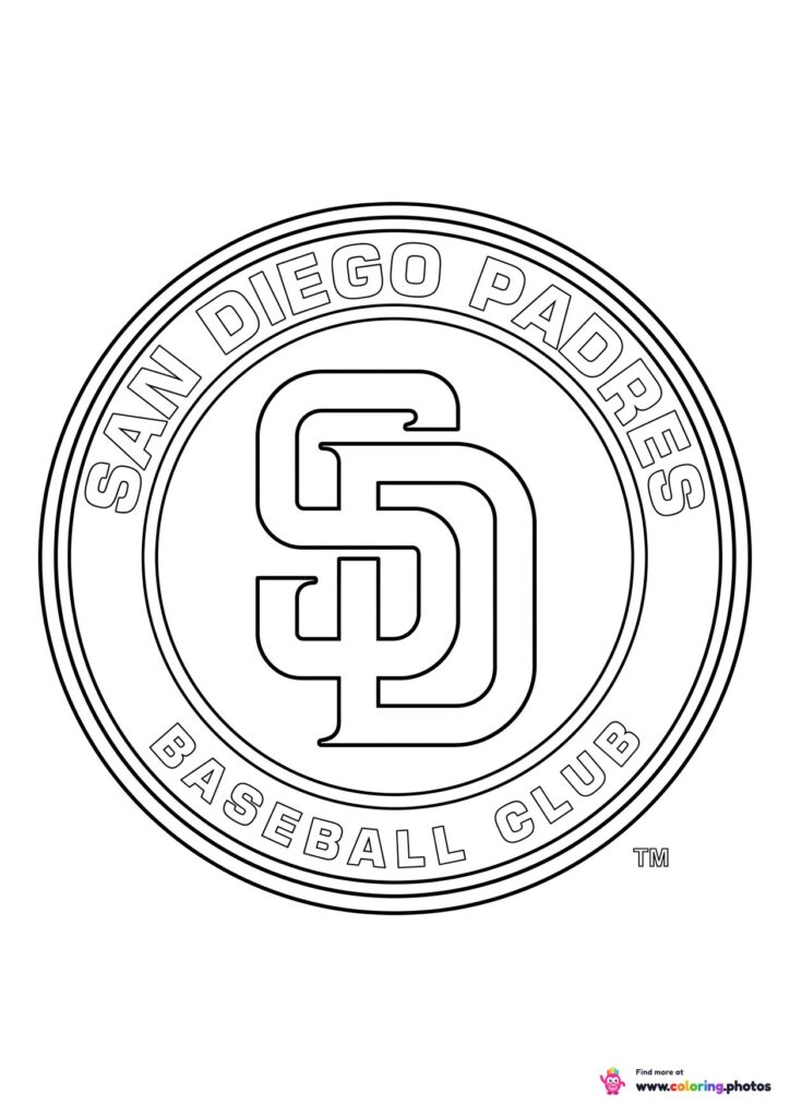 San Diego Padres logo coloring page with the team crest in black and white outline