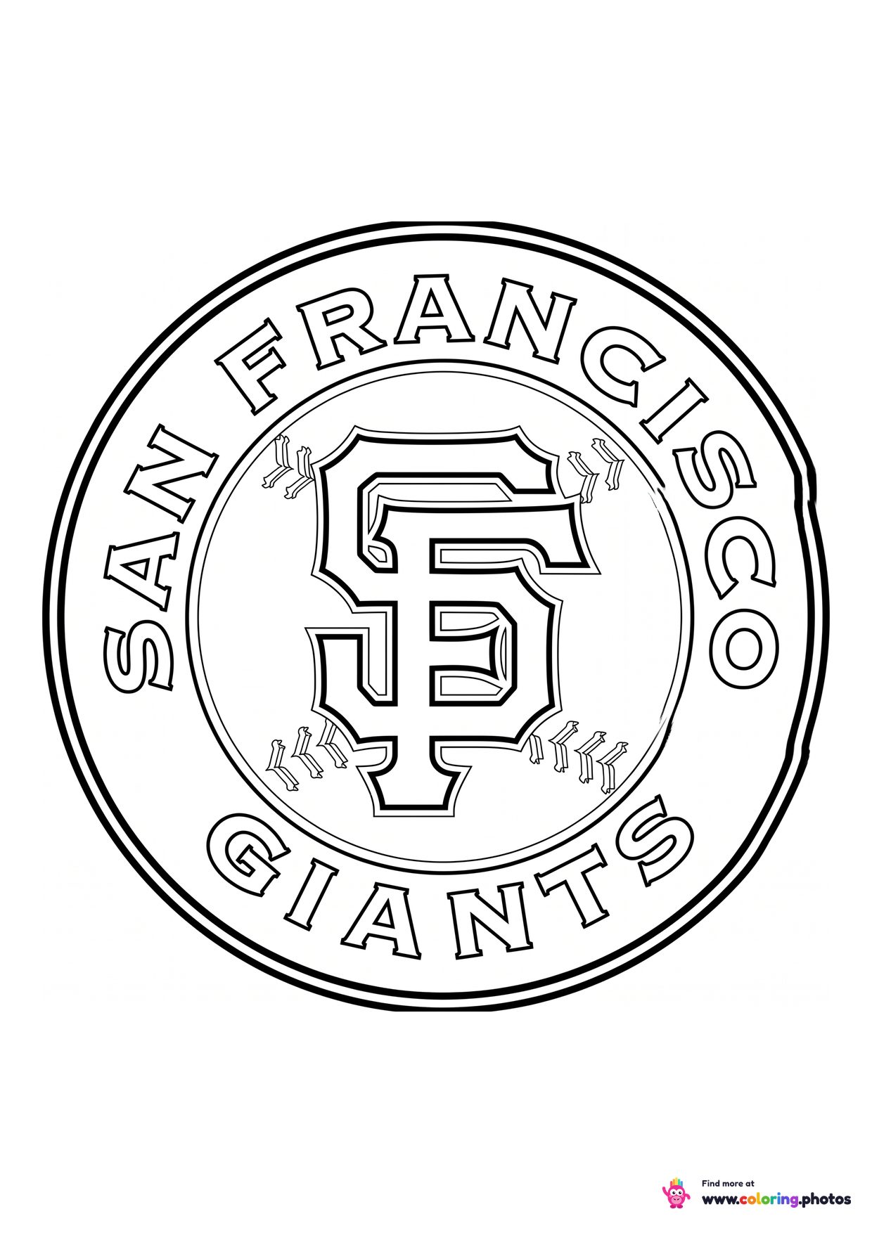 San Francisco Giants logo coloring page with the team crest in black and white outline