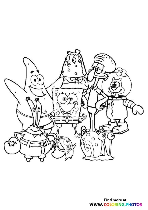 SpongeBob with friends coloring page