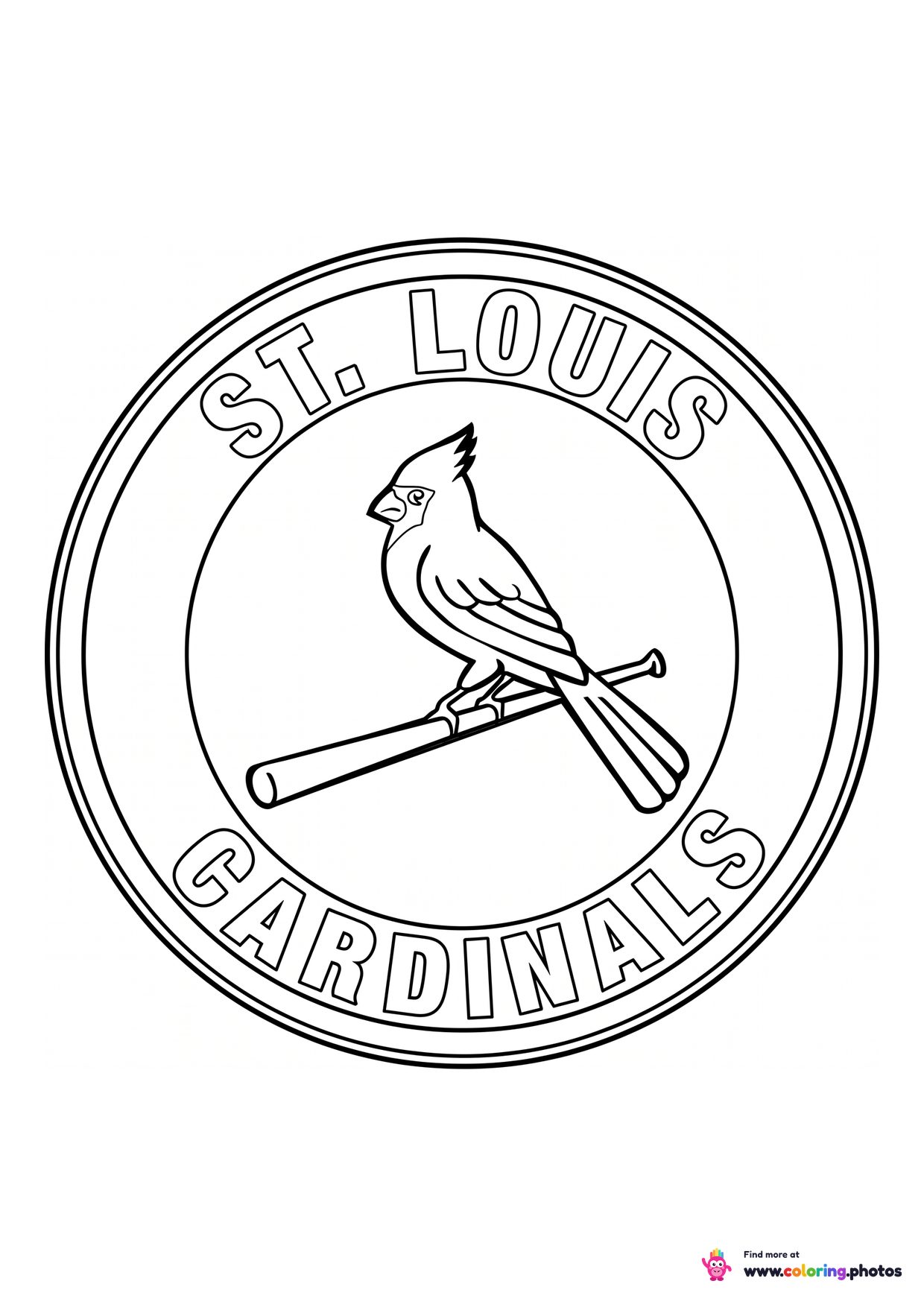St. Louis Cardinals logo coloring page with the team crest in black and white outline