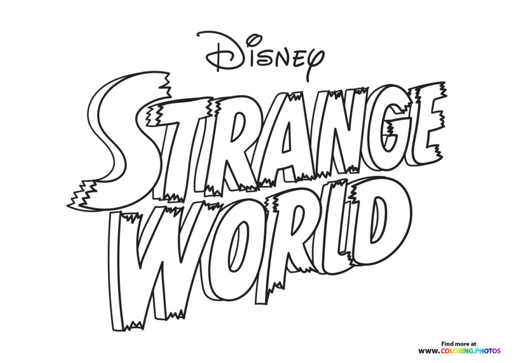 Disney Strange World title logo with jagged lettering and spiky edges coloring page