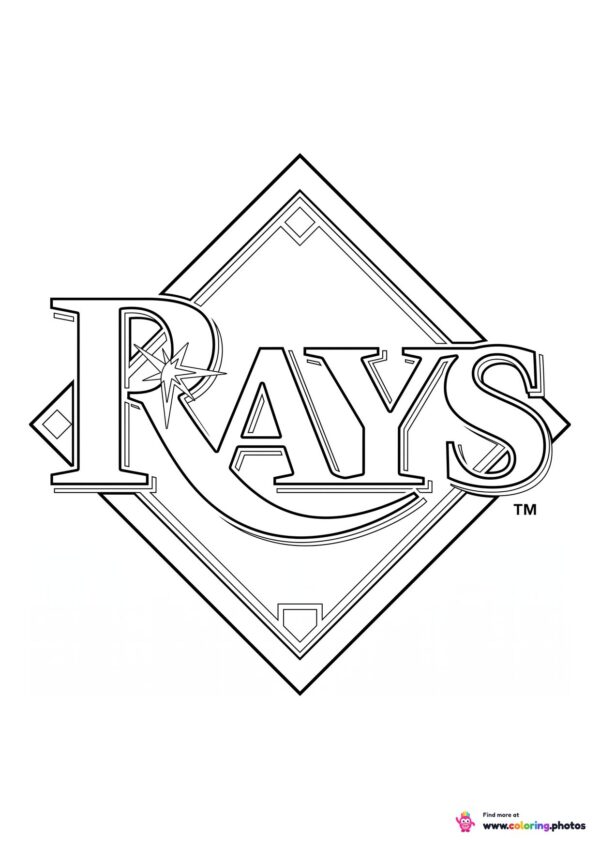 Tampa Bay Rays logo coloring page with the team crest in black and white outline