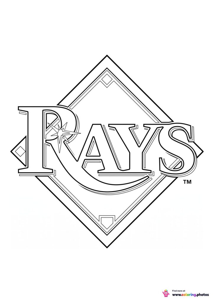 Tampa Bay Rays logo coloring page with the team crest in black and white outline