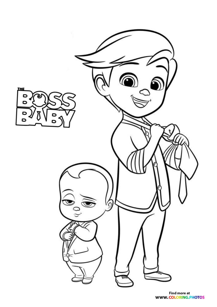 Boss Baby in suit standing with tiny baby brother holding papers coloring page from The Boss Baby Family Business