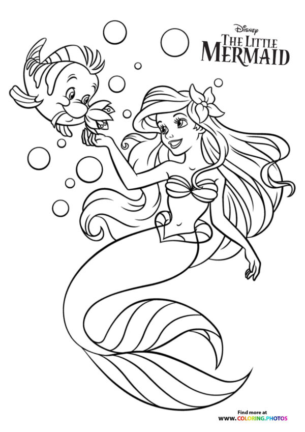 Flounder giving Ariel flowers coloring page