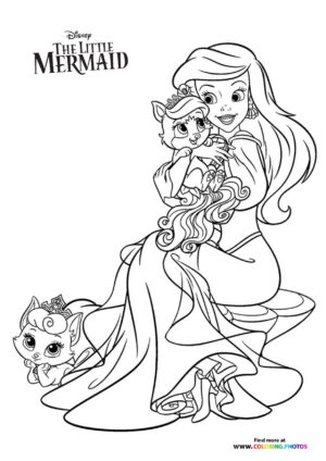 Ariel with her cats coloring page