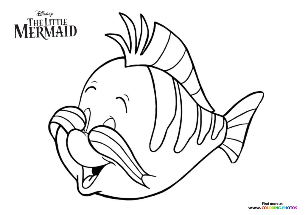 Flounder the tropical fish smiling with open fins coloring page from The Little Mermaid