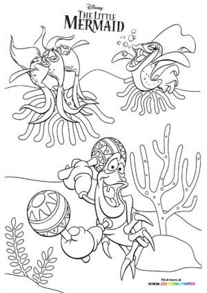 Sebastian playing with fish coloring page