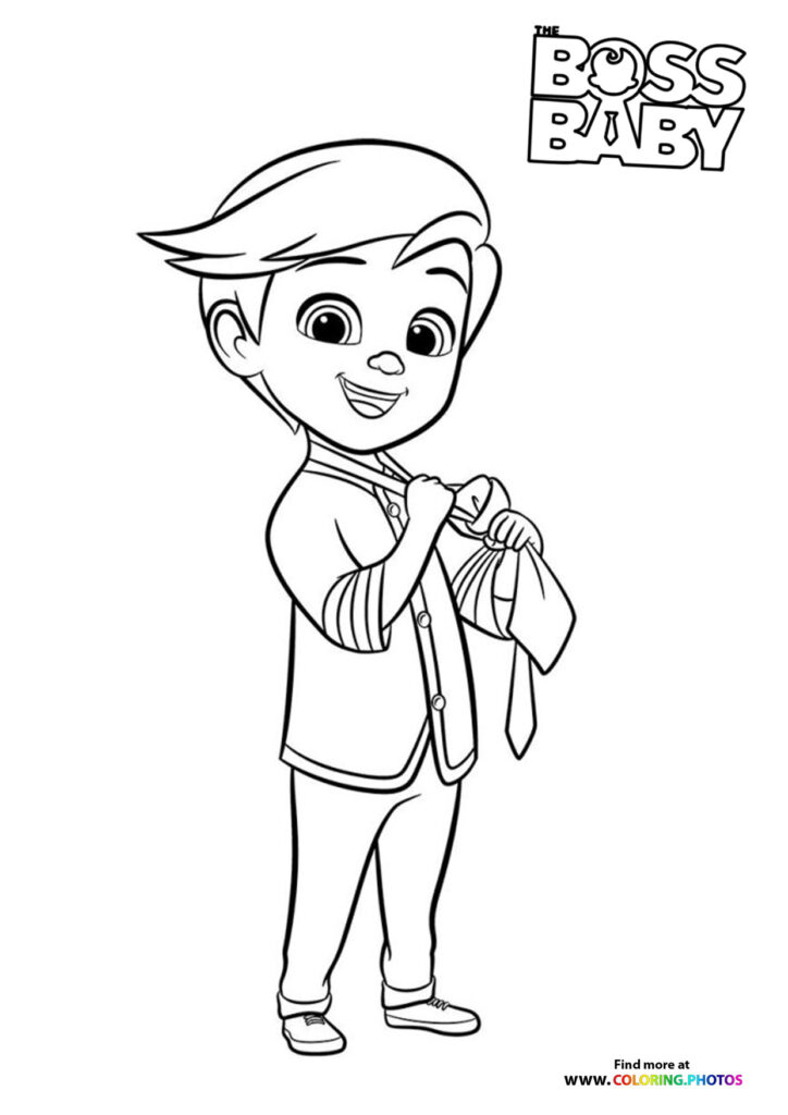 Boss Baby wearing a business suit and tie, holding a briefcase coloring page from The Boss Baby Family Business