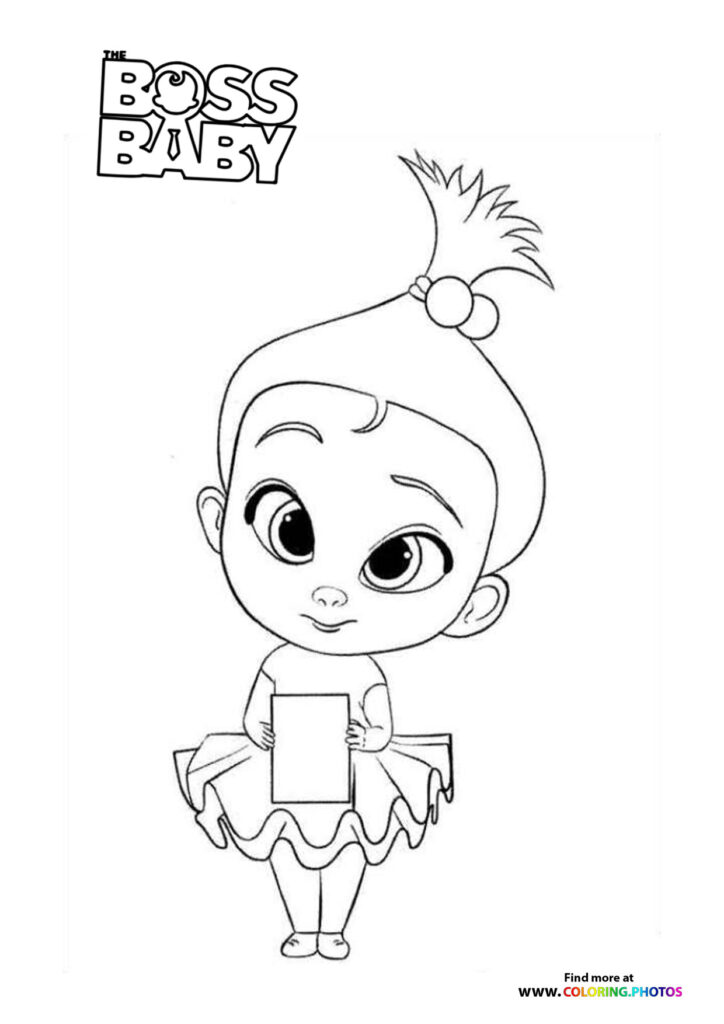 Boss Baby girl character wearing tutu and holding tablet coloring page from The Boss Baby: Family Business