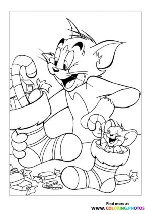 Tom and Jerry christmas stockings coloring page