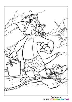 Tom and Jerry on the beach coloring page