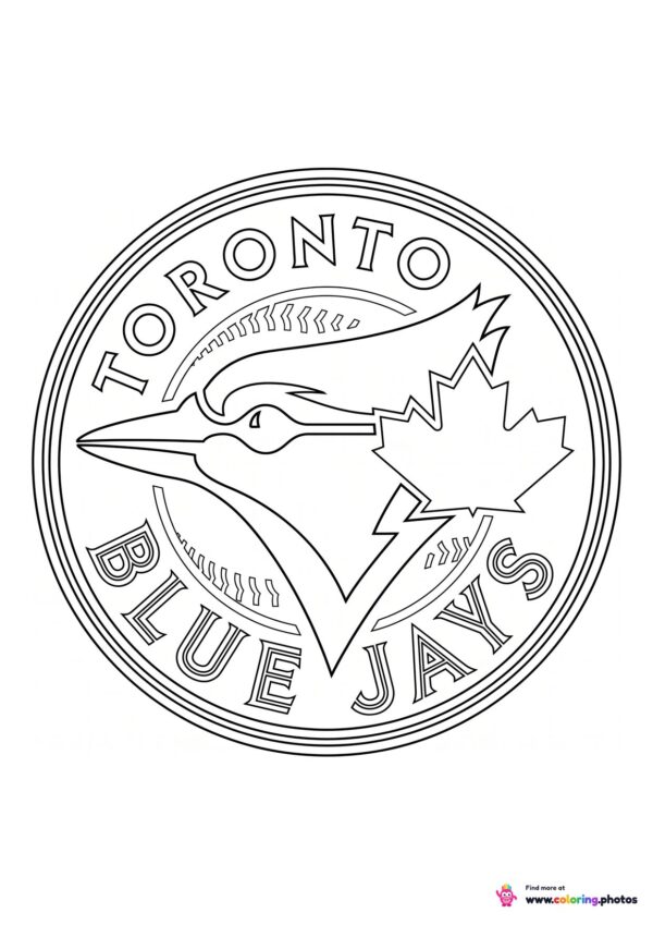 Toronto Blue Jays logo coloring page with the team crest in black and white outline