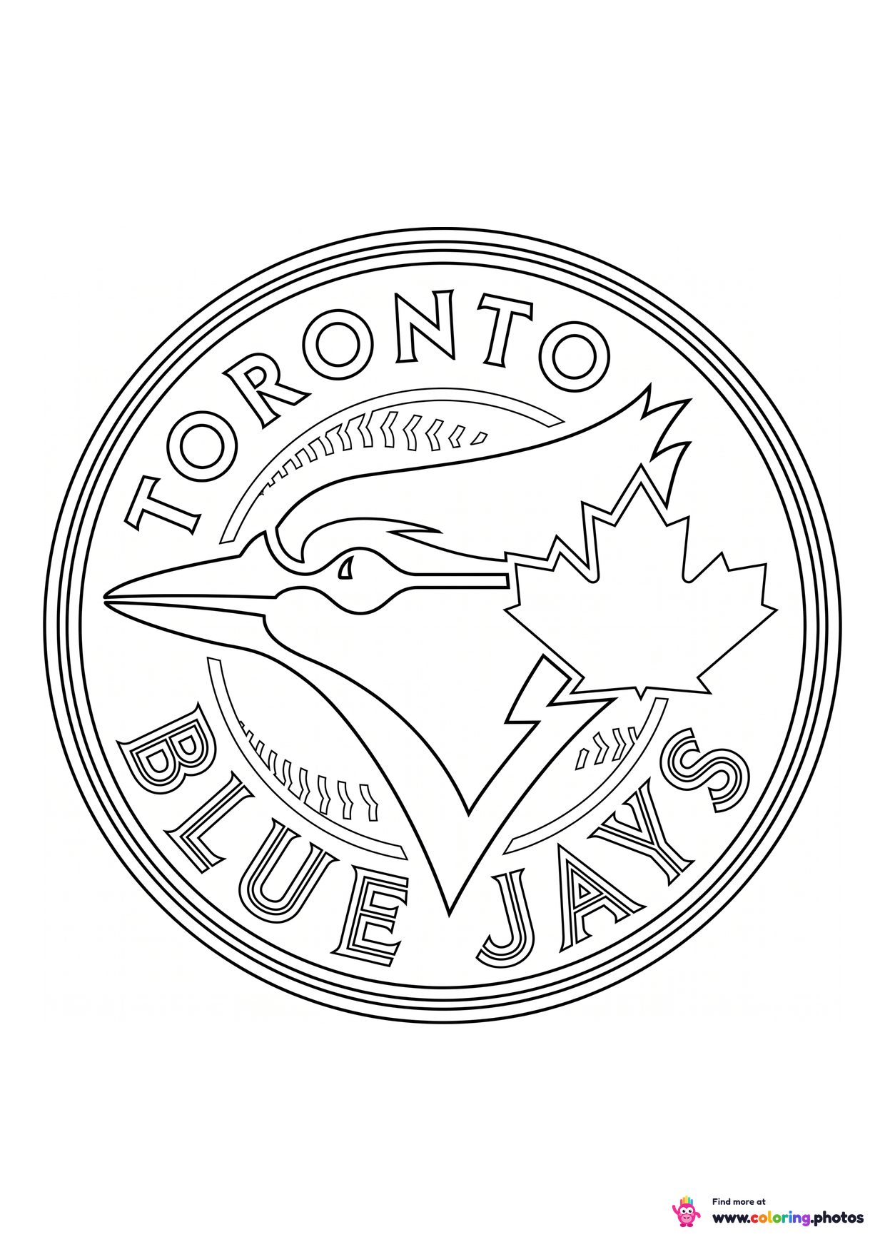 Toronto Blue Jays logo coloring page with the team crest in black and white outline