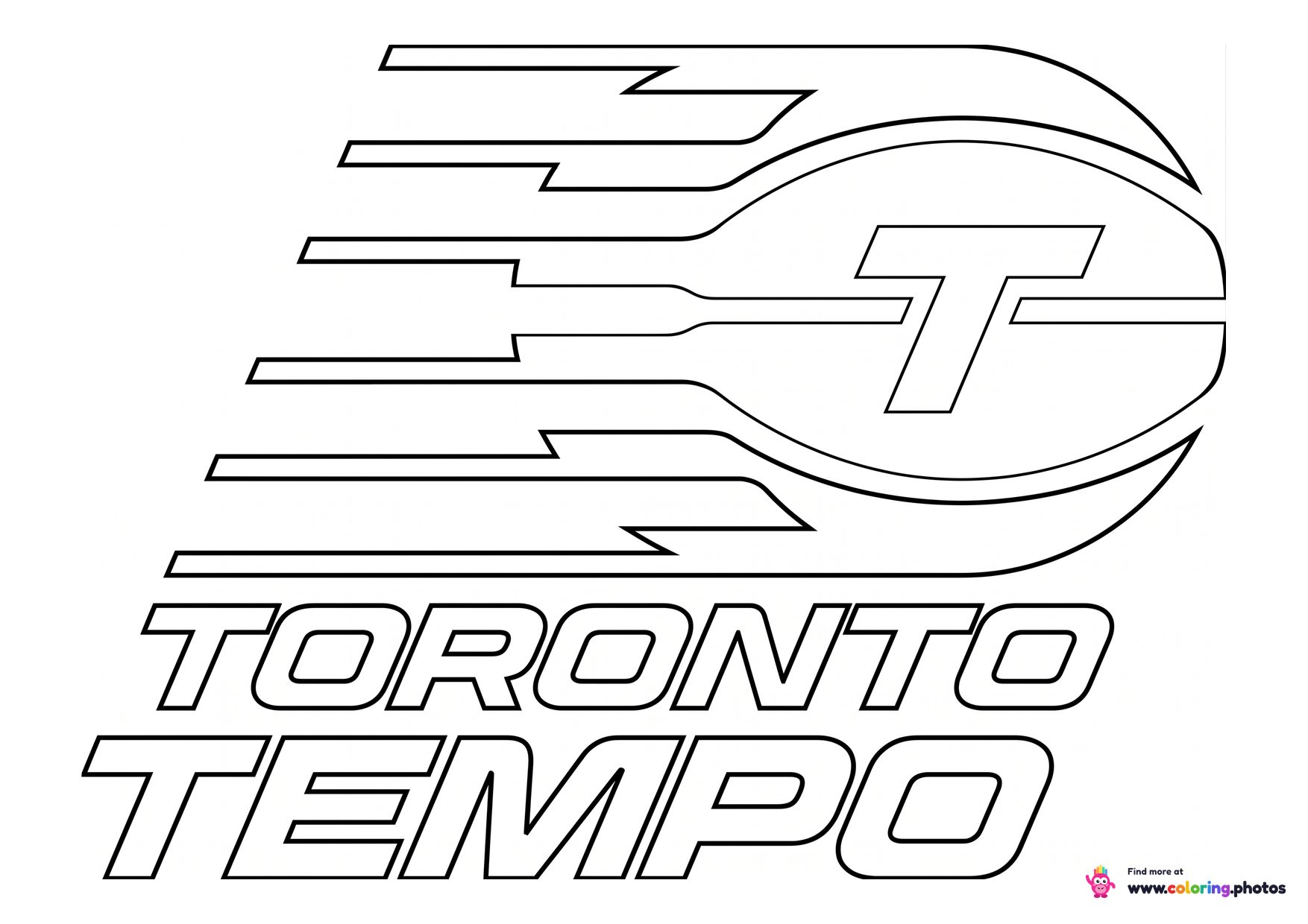 Toronto Tempo logo coloring page with the team crest in black and white outline