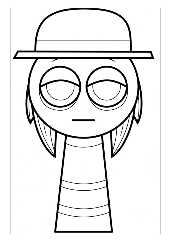 Tunner coloring page from Sprunki with a wide brim hat long hair and a striped body