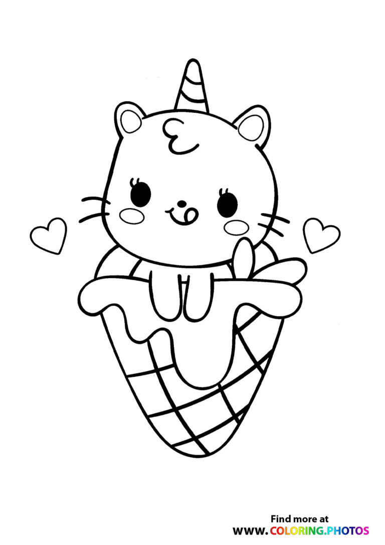 Unicorn cat in a ice cream   Coloring Pages for kids