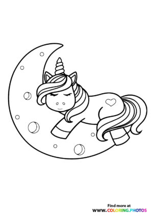 Unicorn sleeping on a moon