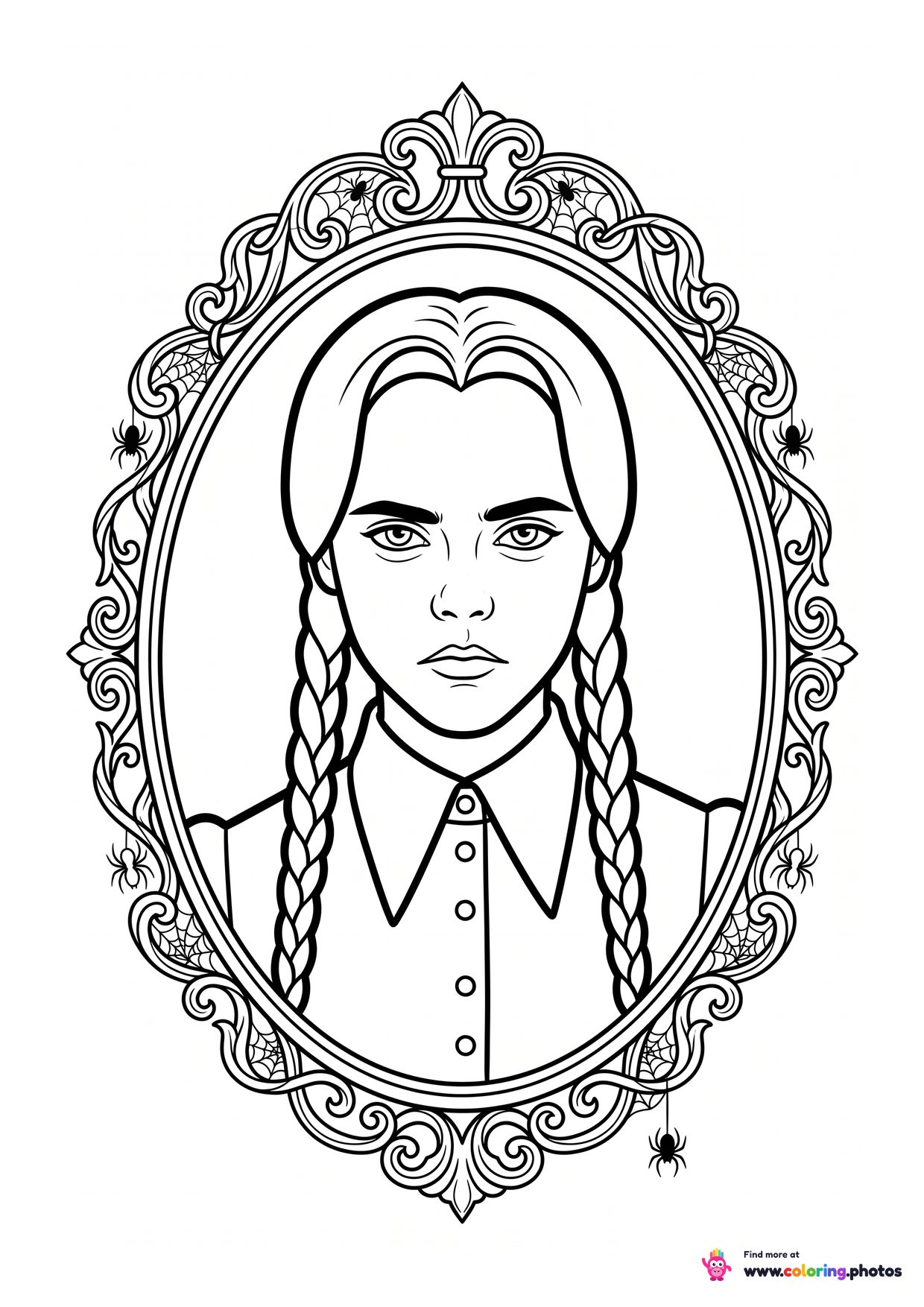 Wednesday Addams portrait in a gothic frame