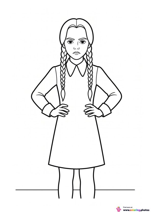 Wednesday Addams standing with hands on hips
