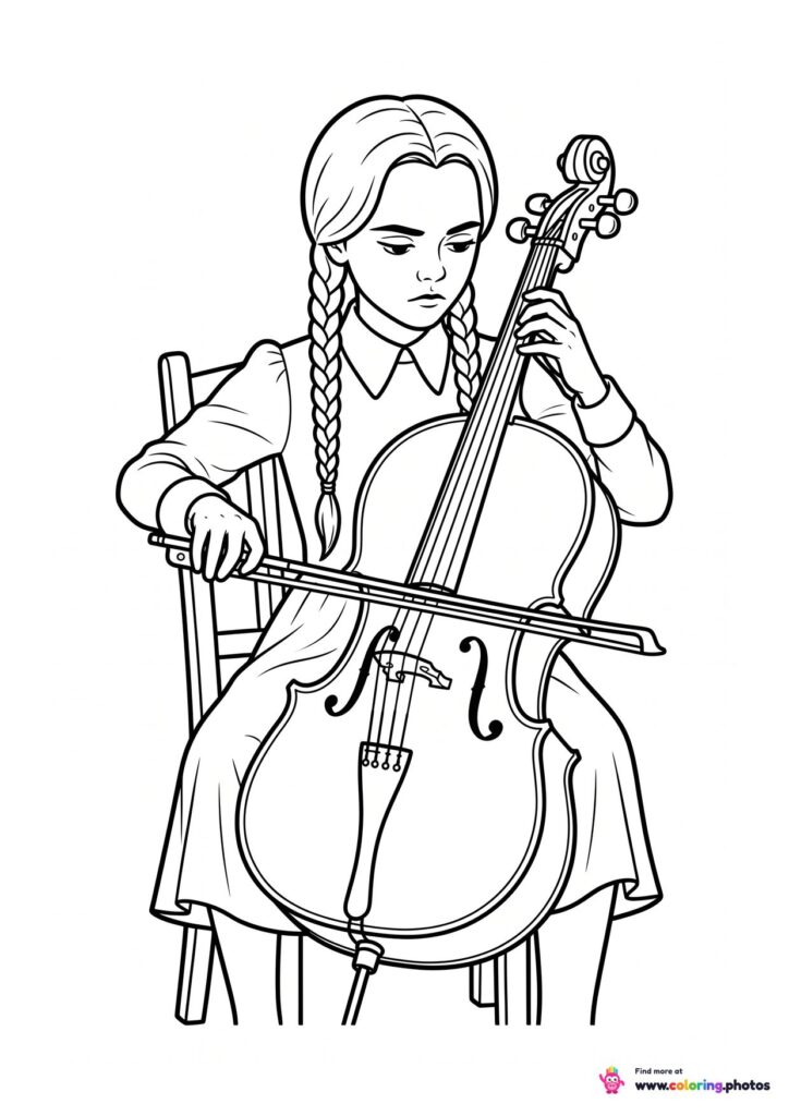 Wednesday Addams playing a cello