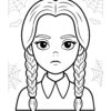 Wednesday Addams face with spiderwebs and bats