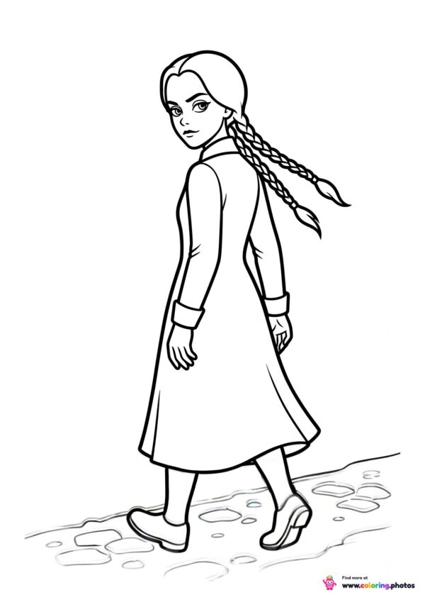 Wednesday Addams walking and looking back